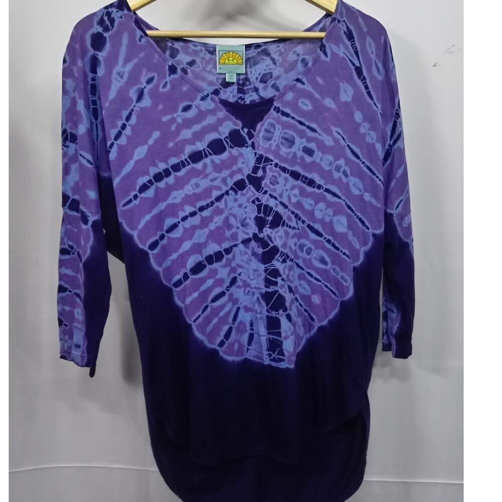 C&C California Tie Dye Top Purple 3/4 Sleeve Scoop Neck Size S